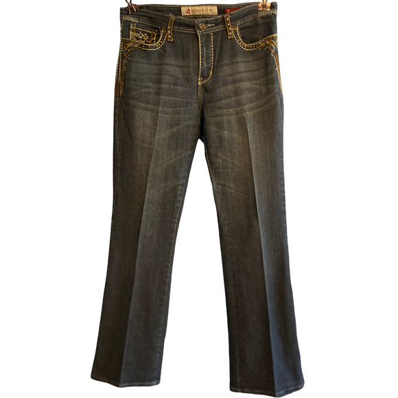 Retro Y2K Gene Culture Womens 10/32 Blue Embroidered Rhinestone Indie Jeans - Picture 1 of 12